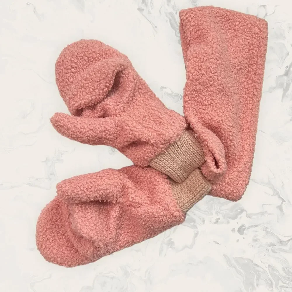 NEW BP. Boucle Pink Head Wrap & Mittens Set - Pink - One Size